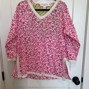 Gretchen Scott Designs Pink and White Boxy 3/4 Sleeve Tunic